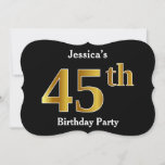[ Thumbnail: Faux Gold Look 45th Birthday Party + Custom Name Invitation ]