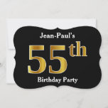 [ Thumbnail: Faux Gold Look 55th Birthday Party + Custom Name Invitation ]