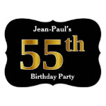 [ Thumbnail: Faux Gold Look 55th Birthday Party + Custom Name Invitation ]