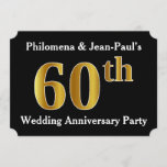 [ Thumbnail: Faux Gold Look 60th Wedding Anniversary Party Invitation ]