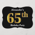 [ Thumbnail: Faux Gold Look 65th Birthday Party + Custom Name Invitation ]
