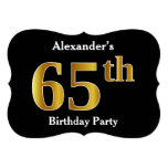 [ Thumbnail: Faux Gold Look 65th Birthday Party + Custom Name Invitation ]