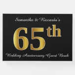 [ Thumbnail: Faux Gold Look 65th Wedding Anniversary + Names Guest Book ]