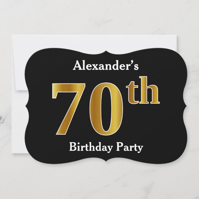 Faux Gold Look 70th Birthday Party + Custom Name Invitation (Front)