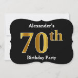[ Thumbnail: Faux Gold Look 70th Birthday Party + Custom Name Invitation ]