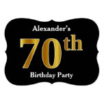 [ Thumbnail: Faux Gold Look 70th Birthday Party + Custom Name Invitation ]