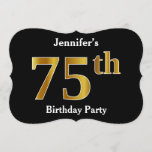 [ Thumbnail: Faux Gold Look 75th Birthday Party + Custom Name Invitation ]