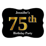 [ Thumbnail: Faux Gold Look 75th Birthday Party + Custom Name Invitation ]