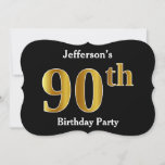 [ Thumbnail: Faux Gold Look 90th Birthday Party + Custom Name Invitation ]