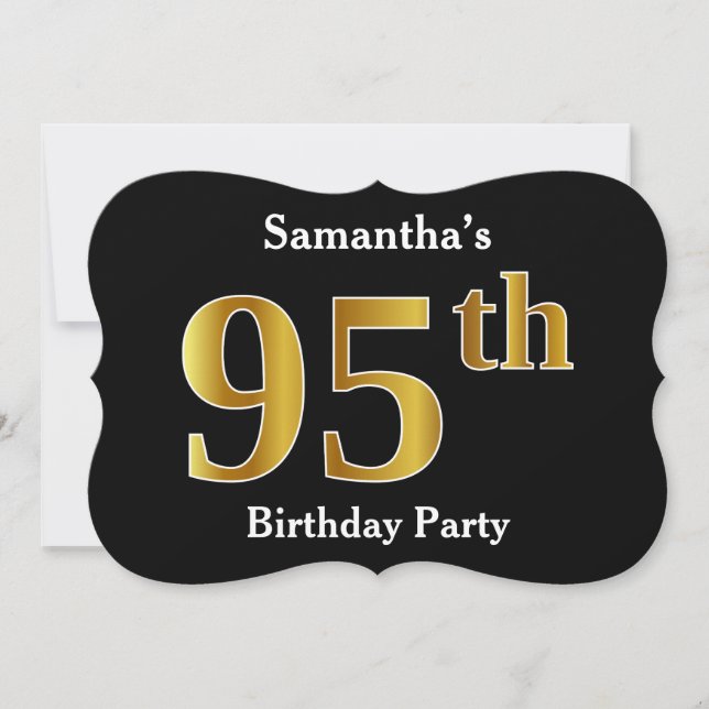 Faux Gold Look 95th Birthday Party + Custom Name Invitation (Front)