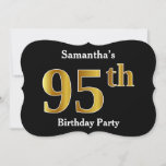 [ Thumbnail: Faux Gold Look 95th Birthday Party + Custom Name Invitation ]