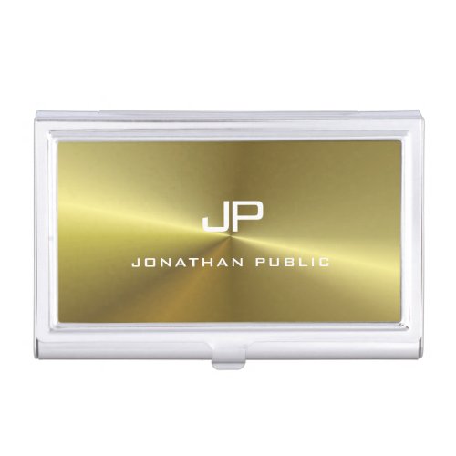 Faux Gold Look Modern Monogram Template Glamour Business Card Case