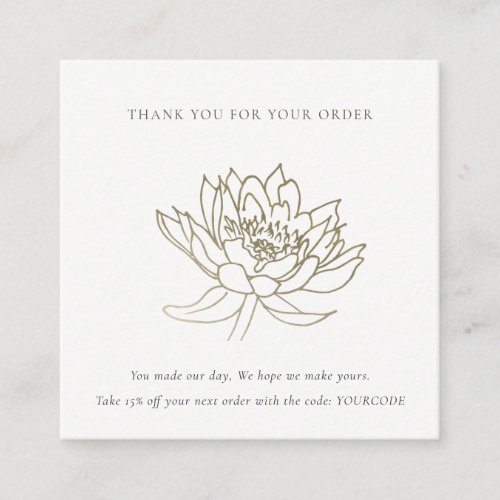 FAUX GOLD LOTUS FLORAL LOGO SHOPPING THANK YOU SQUARE BUSINESS CARD