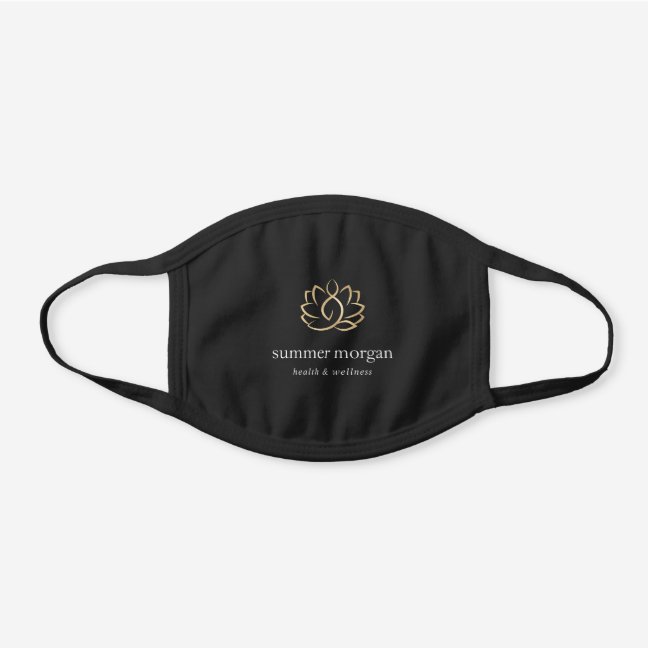 Faux Gold Lotus Logo | Spa or Wellness Employee Black Cotton Face Mask