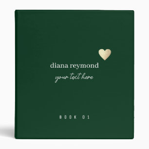 Faux Gold Love Heart Elegant Dark Green 3 Ring Binder