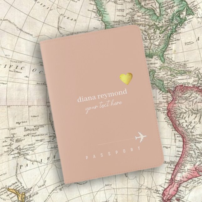 Faux Gold Love Heart Elegant Dusty Rose Passport Holder (Creator Uploaded)