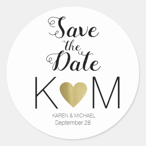 faux gold love heart weddings SAVE the DATE Classic Round Sticker