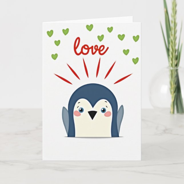 Faux Gold Love Penguin Card (Front)
