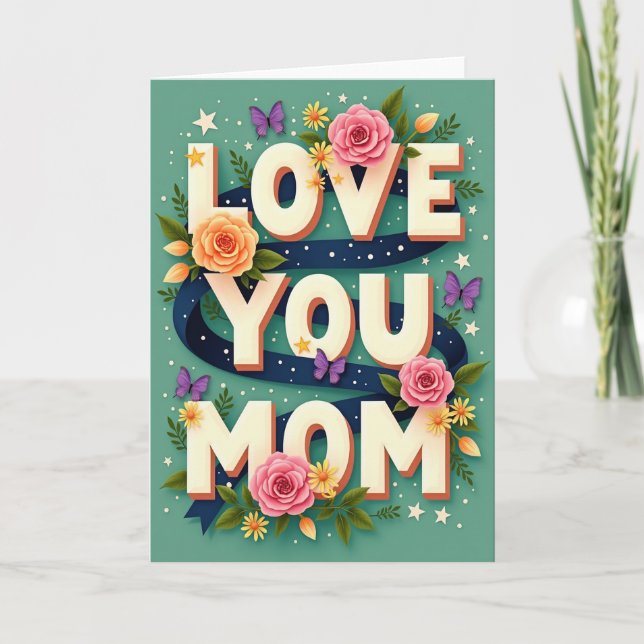 Faux Gold Love You Mom Card (Front)
