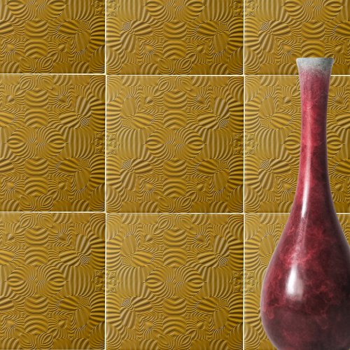 Faux Gold Low Relief Sculptured Abstract  Ceramic Tile