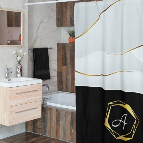 Faux Gold Luxury Black And White       Shower Curtain
