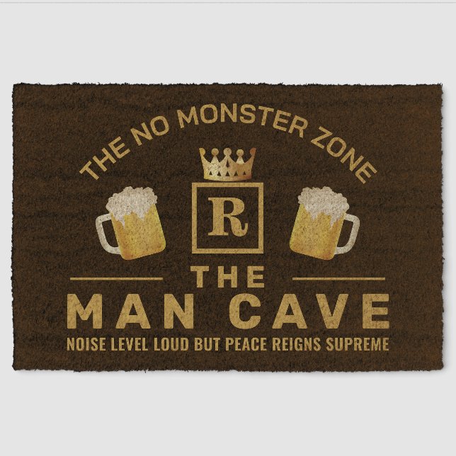 FAUX GOLD Man Cave NO MONSTER ZONE Fiber Doormat (Front)