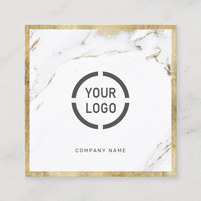 Faux gold marble custom company logo professional square business card (Front)