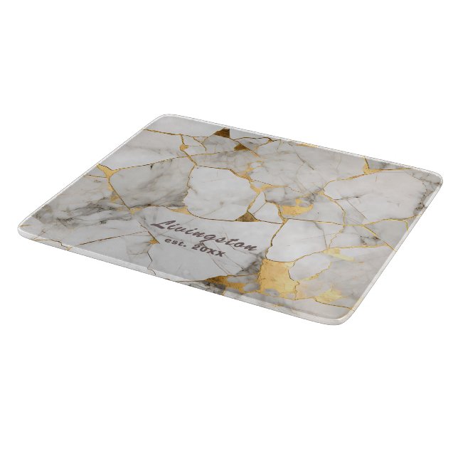 Faux Gold Marble Established Personalized Cutting Board (Corner)