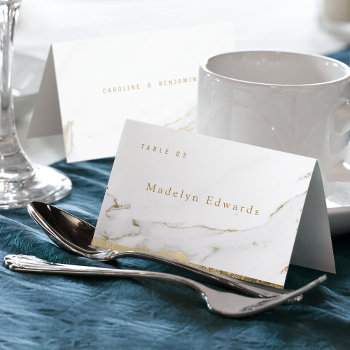 Faux Gold Marble Luxury Modern Foldable Place Card by AvaPaperie at Zazzle
