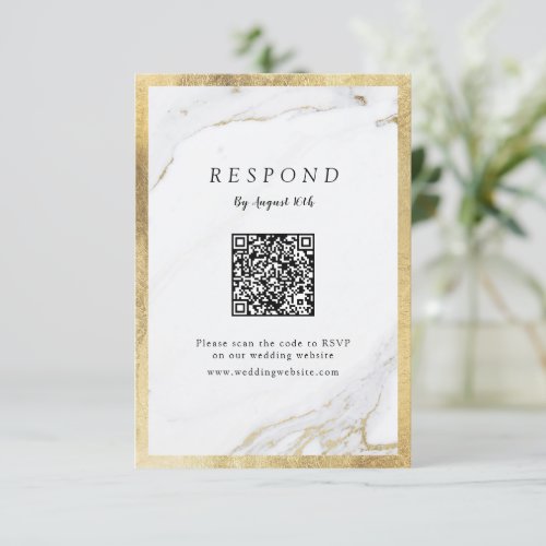 Faux gold marble luxury modern wedding QR code RSVP Card