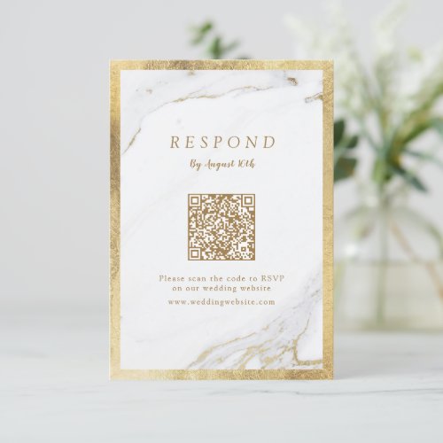 Faux gold marble luxury modern wedding QR code RSVP Card