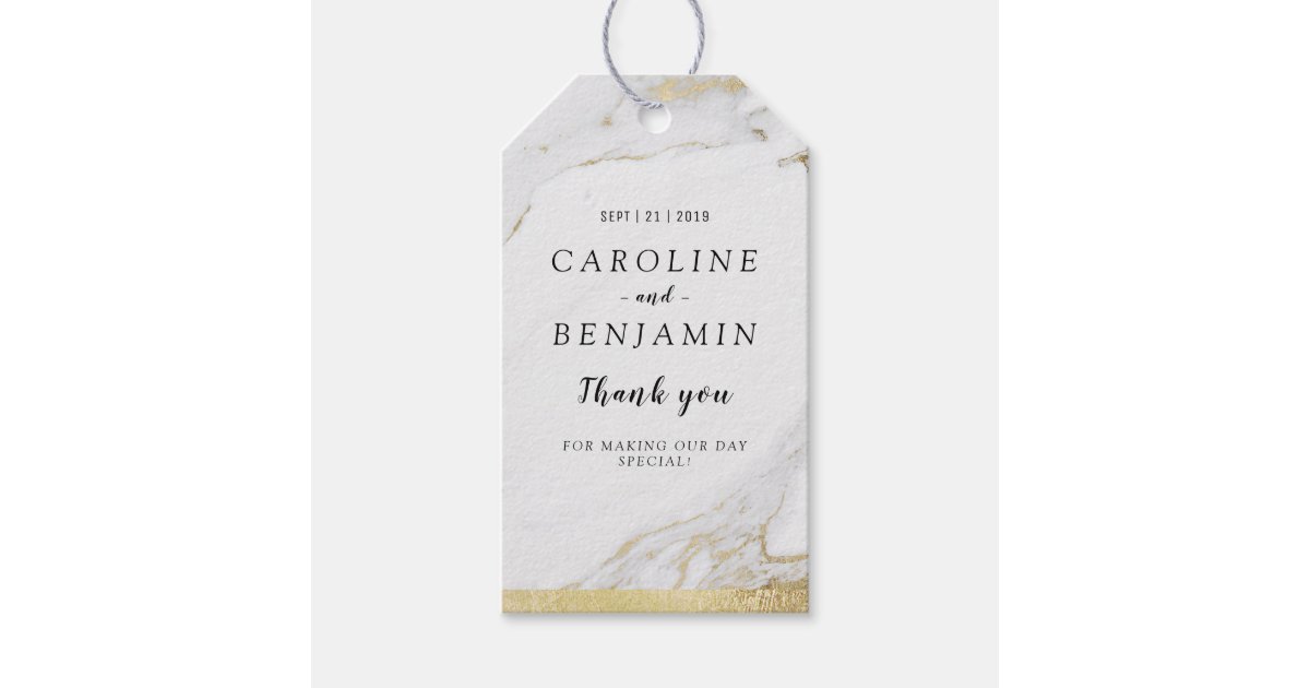 Faux gold marble luxury modern wedding thank you gift tags | Zazzle