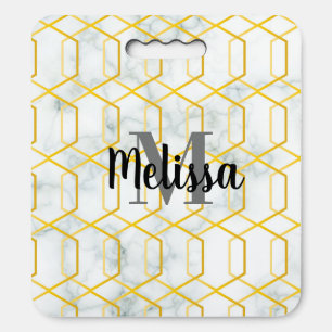 Faux Gold Marble Pattern Initial Name Seat Cushion
