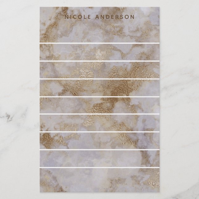 Faux Gold Marble Swirl Trendy Personalized Chic Stationery (Front)
