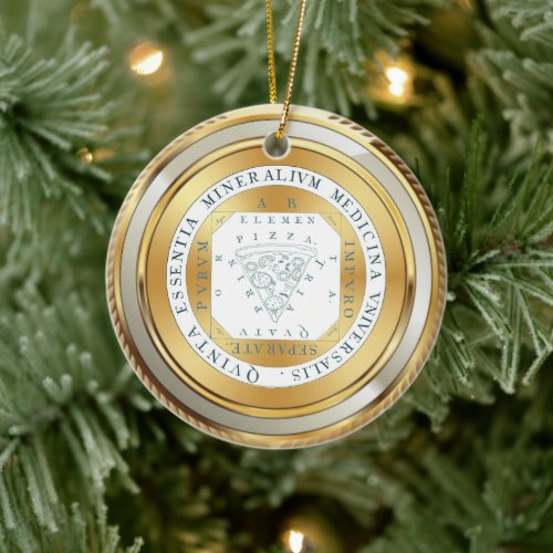 Faux gold medal alchemy pizza medicine Christmas Ceramic Ornament