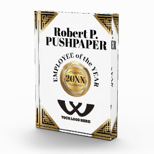 Faux gold medal employee of the year recognition acrylic award