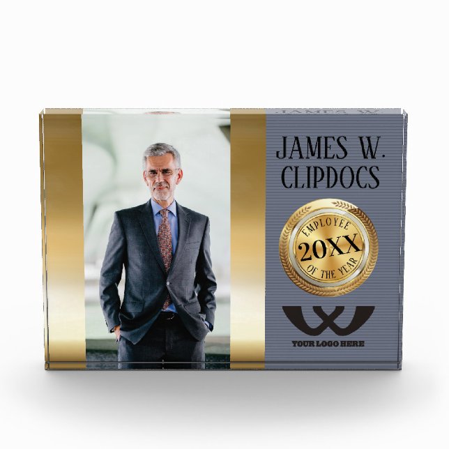 Faux gold medal employee of the year recognition acrylic award (Front)