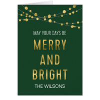 Faux Gold Merry and Bright Lights | Greeting card