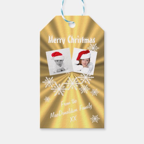 Faux Gold Merry Christmas photo template Gift Tags