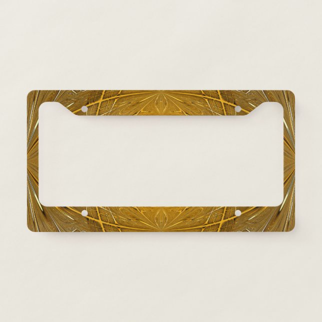 Faux Gold Metal Geometric Pattern License Plate Frame (Front)