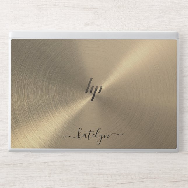 Faux Gold  Metal Monogram HP Laptop Skin  (Front)