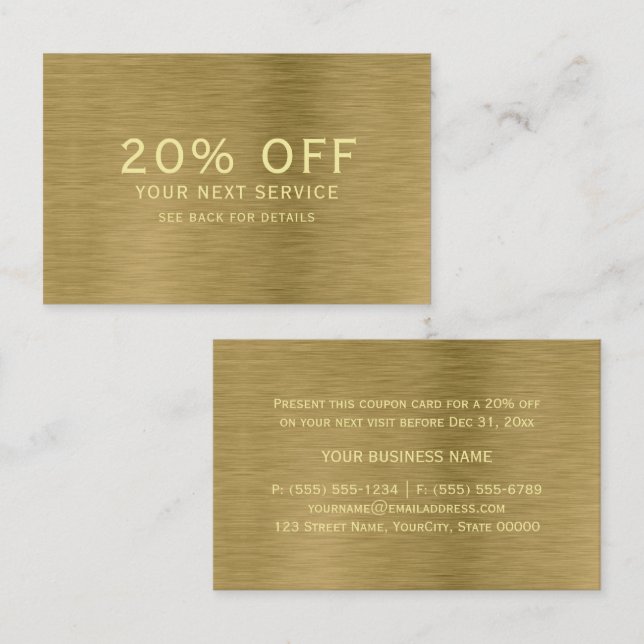 Faux Gold Metal Texture Discount Voucher Card (Front/Back)