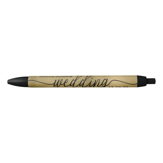Faux Gold Metal Texture Effect Wedding Favor Pen (Front)