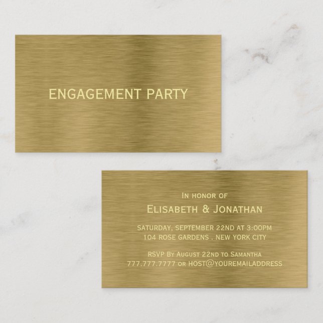 Faux Gold Metal Texture Engagement Party Ticket (Front/Back)
