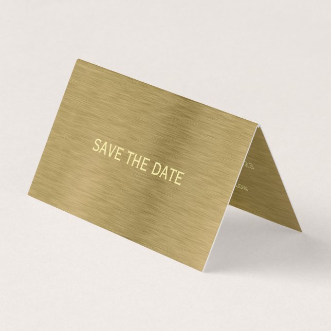 Faux Gold Metal Texture Photo Save The Date Card (Front)