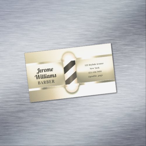 Faux gold metallic barber pole  business card magnet