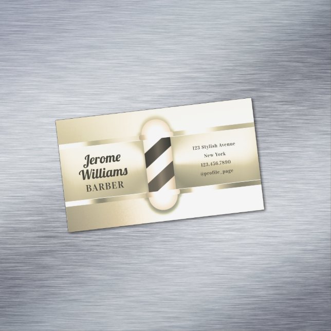 Faux gold metallic barber pole  business card magnet (In Situ)