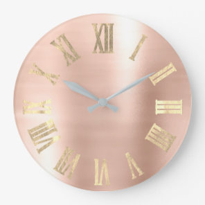 Faux Gold Metallic Beauty Roman Numbers Blush Large Clock