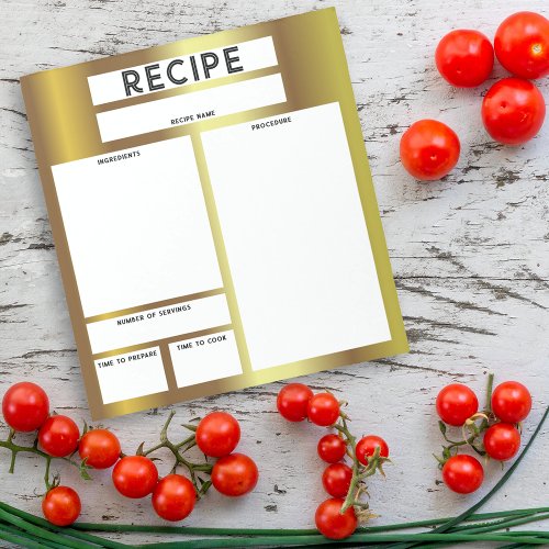 Faux Gold Metallic Blank Sheet Culinary Recipe Notepad