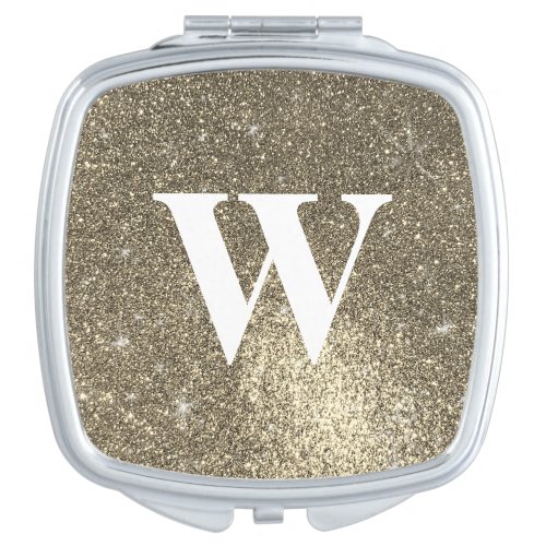 Faux Gold Metallic Glitter Wedding Monogram Compact Mirror